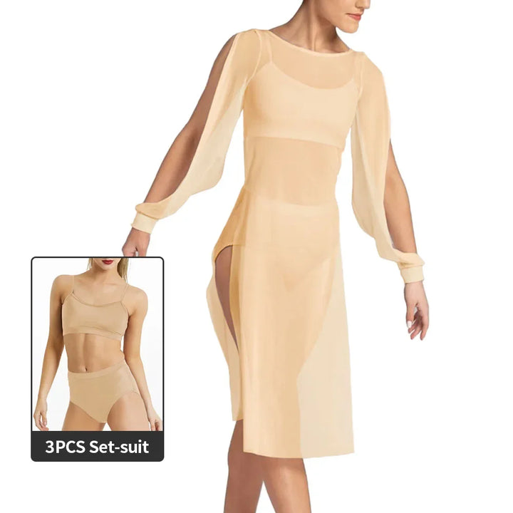 Robe fendue maille transparente avec top & shorty 2