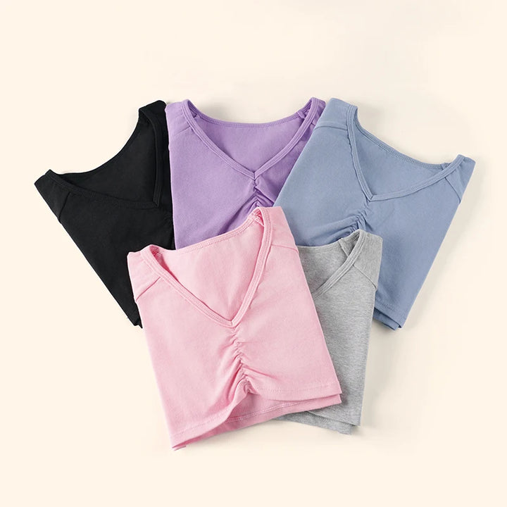 Top court décolleté manches longues Filles