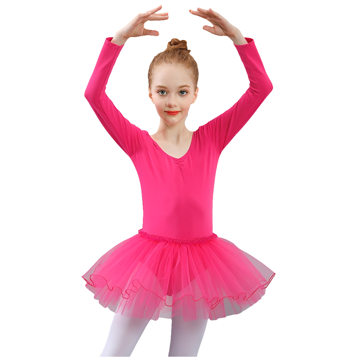 Justaucorps manches longues et jupette Cindy Fushia