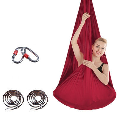 Hamac yoga aerien 5mx2.8m avec accessoires rouge