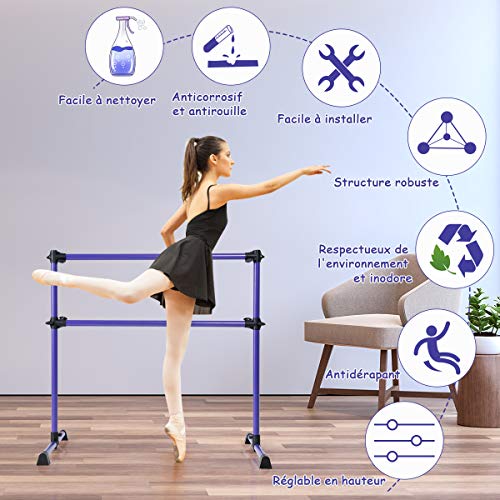 Barre de danse classique double hauteur réglable 125 x 71 x 119cm
