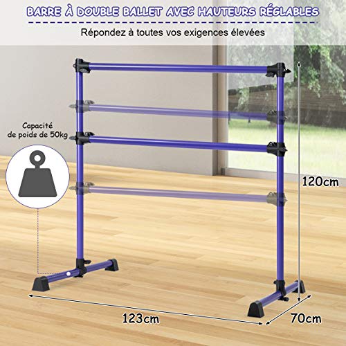 Barre de danse classique double hauteur réglable 125 x 71 x 119cm