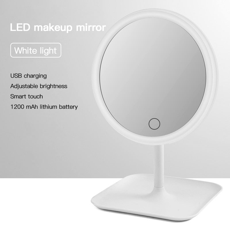Miroir de maquillage rond avec lumière LED