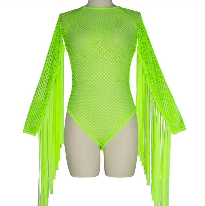 Body Dance Jaune Fluo manche franges Anong