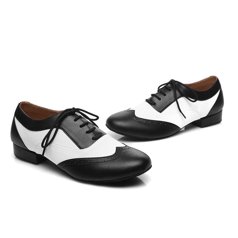 Chaussures de danse cuir noir et blanc Johnny talon de 4.5cm