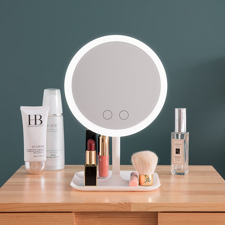 Miroir de maquillage rond avec lumière LED