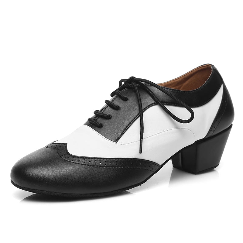 Chaussures de danse cuir noir et blanc Johnny talon de 4.5cm