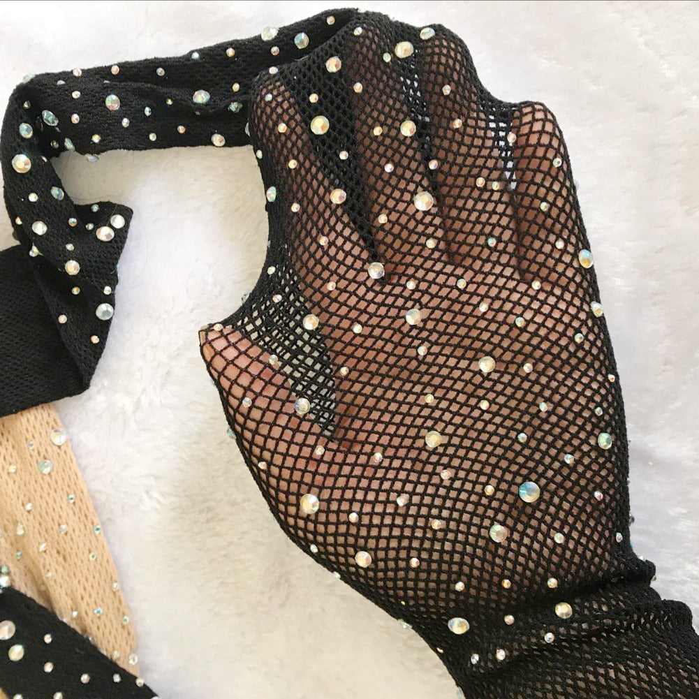 Collant résille avec strass argent