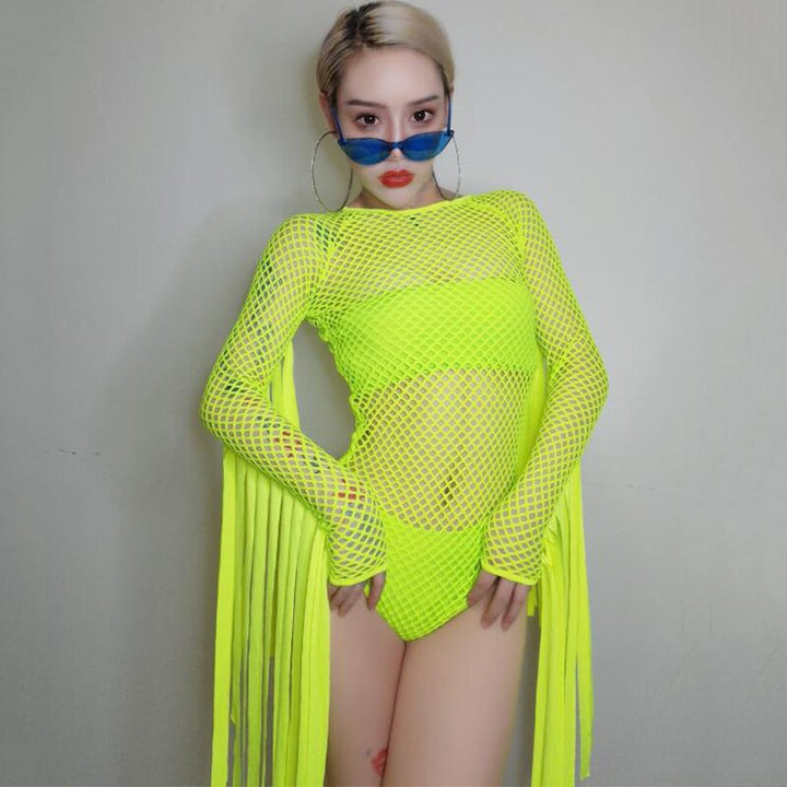 Body Dance Jaune Fluo manche franges Anong