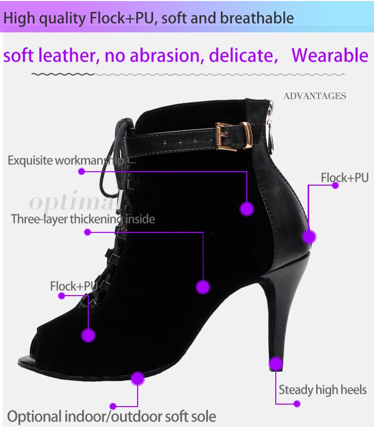 Bottines danse Nora noir semelle extérieur Talons de 6 à 8.5cm