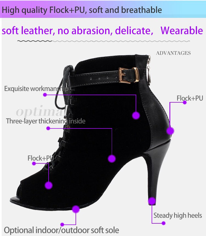 Bottines danse Nora noir semelle extérieur Talons de 6 à 8.5cm