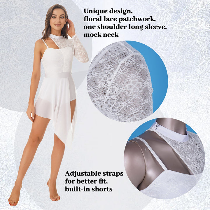 Robe justaucorps asymétrique avec une manche dentelle Cassie