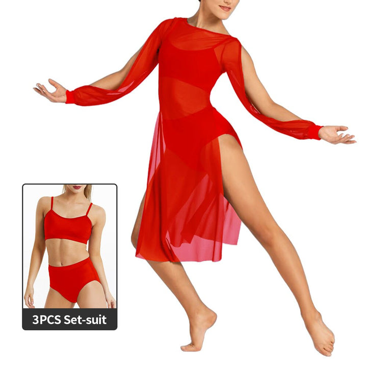 Robe fendue maille transparente avec top & shorty