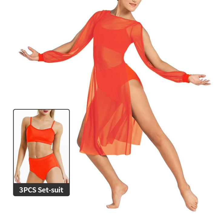 Robe fendue maille transparente avec top & shorty