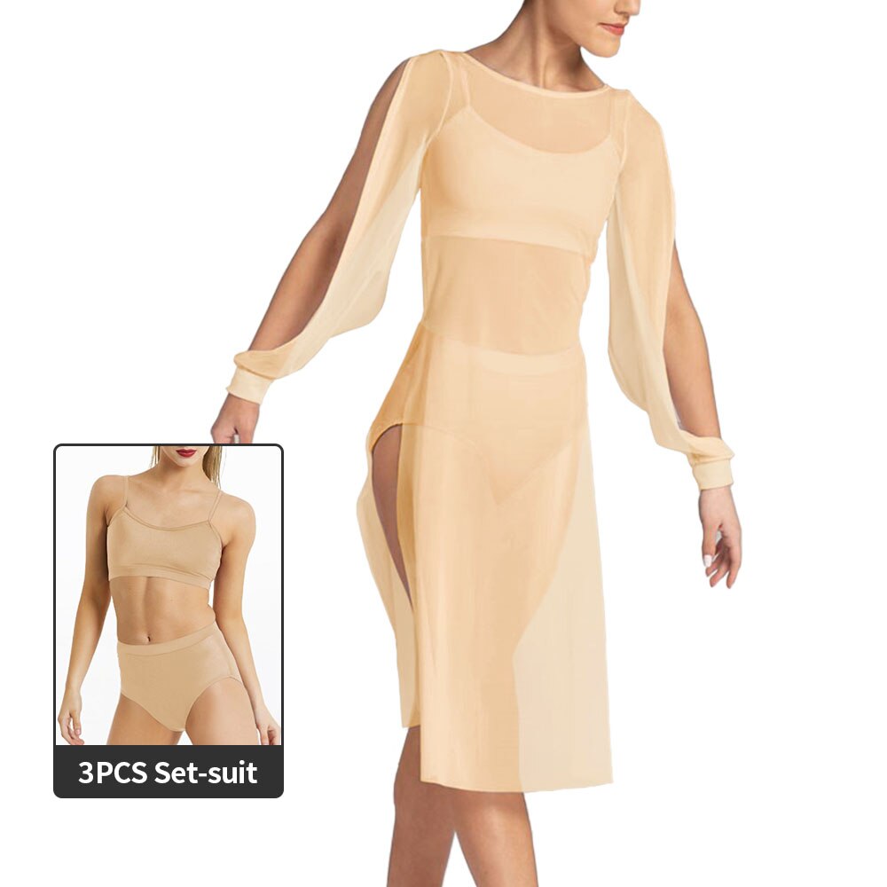 Robe fendue maille transparente avec top & shorty