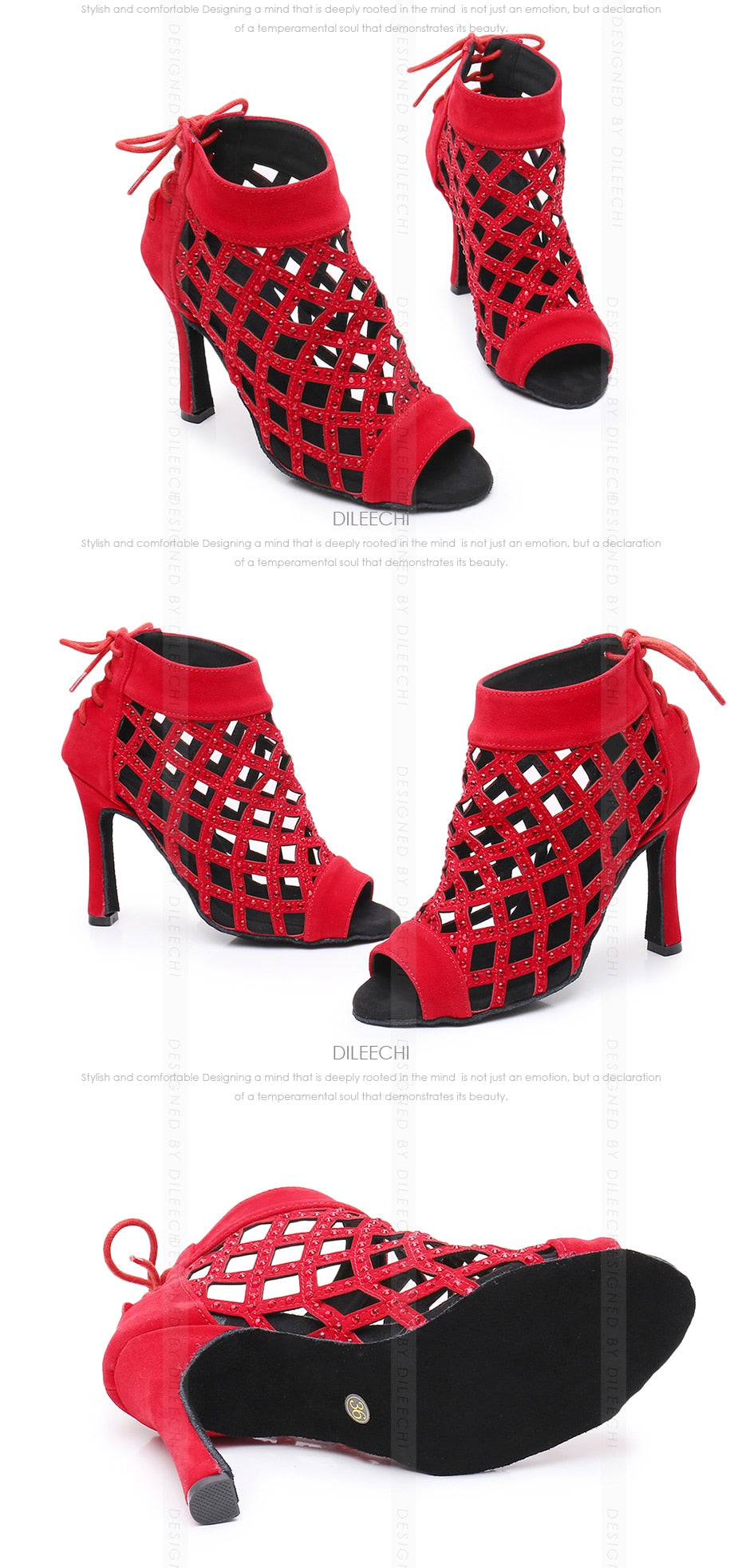 Bottines danse ajourée Noor rouge Talon 6cm T38