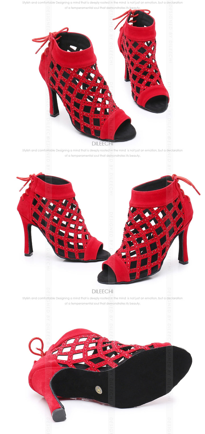 Bottines danse ajourée Noor rouge Talon 6cm T38