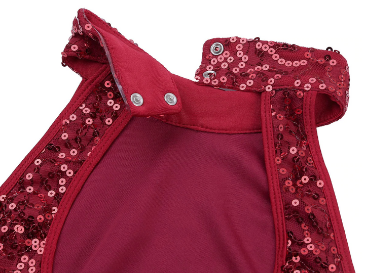 Robe longue fendue sur 1 côté en mesh avec justaucorps intégré sans manches dos nu avec sequins pour adulte 4 coloris au choix - Dance Store