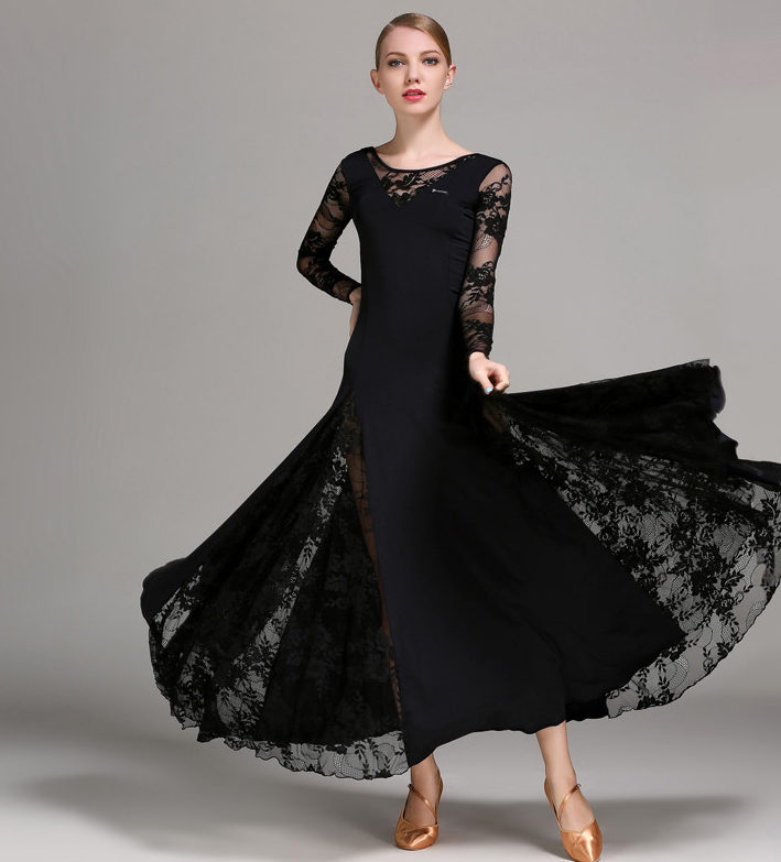 Robe longue à manches longues  - en dentelle et polyester - pour adulte - 4 couleurs disponibles: vert, rouge, bleu, noir - Dance Store