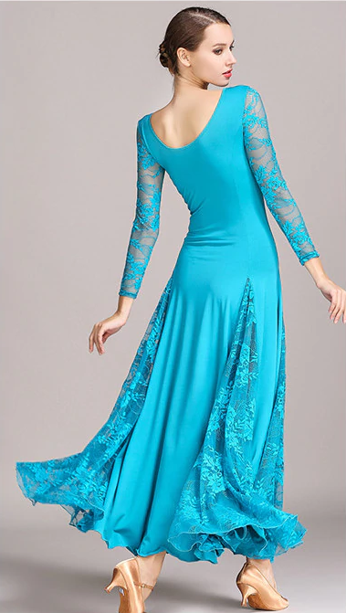 Robe longue à manches longues  - en dentelle et polyester - pour adulte - 4 couleurs disponibles: vert, rouge, bleu, noir - Dance Store