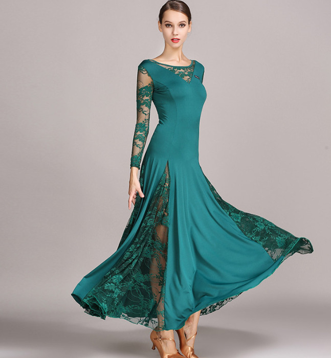 Robe longue à manches longues  - en dentelle et polyester - pour adulte - 4 couleurs disponibles: vert, rouge, bleu, noir - Dance Store