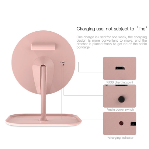 Miroir de maquillage rond avec lumière LED