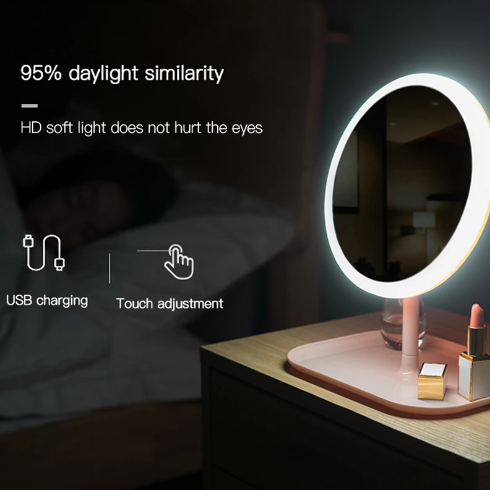 Miroir de maquillage rond avec lumière LED