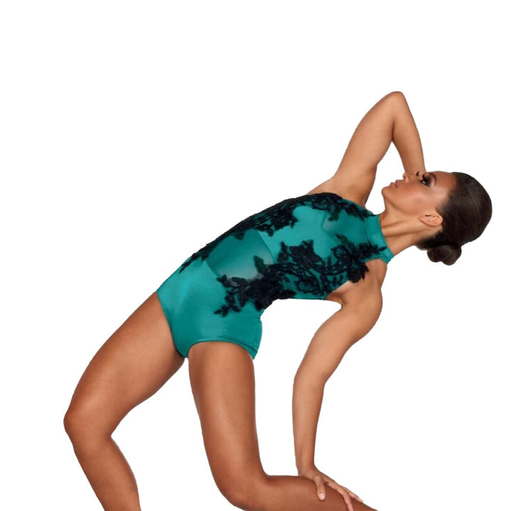 Justaucorps sans manches col officier et dentelle Léa