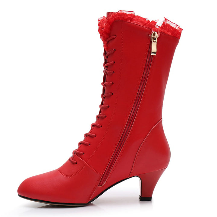 Bottines danse cuir Sandy  avec dentelle rouge Talons de 5cm