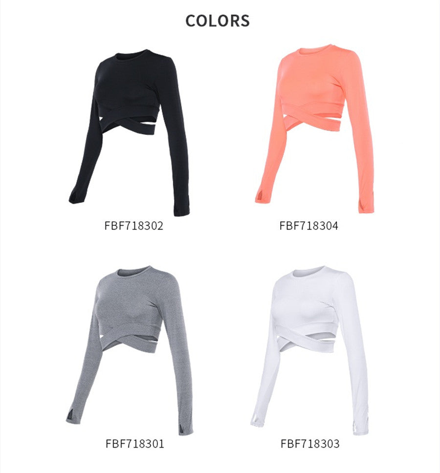 Top court manches longues bandes croisées 4 coloris au choix