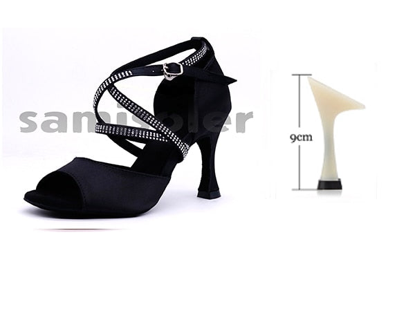 Chaussures de danse pour femme - coloris noir avec strass - Talons personnalisables: hauteurs disponibles de 6 à 10cm - Dance Store