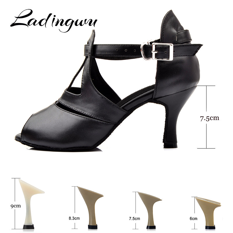 Chaussures de danse en cuir pour femme -  coloris: noir - Talons personnalisables plusieurs hauteurs disponibles: de 6 à 9 cm - Dance Store