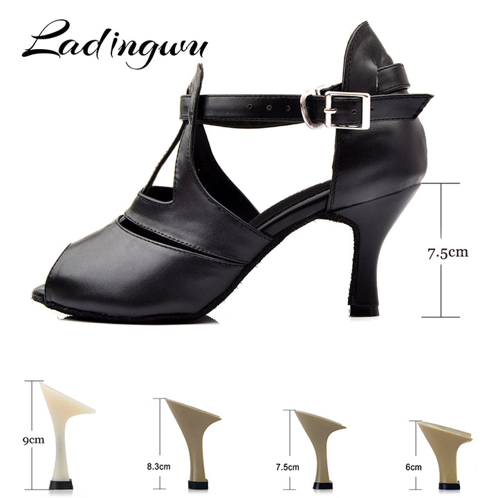 Chaussures de danse en cuir pour femme -  coloris: noir - Talons personnalisables plusieurs hauteurs disponibles: de 6 à 9 cm - Dance Store
