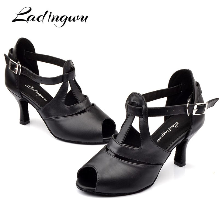 Chaussures de danse en cuir pour femme -  coloris: noir - Talons personnalisables plusieurs hauteurs disponibles: de 6 à 9 cm - Dance Store