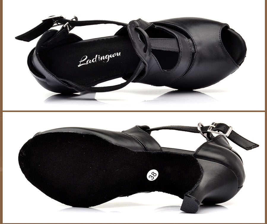 Chaussures de danse en cuir pour femme -  coloris: noir - Talons personnalisables plusieurs hauteurs disponibles: de 6 à 9 cm - Dance Store