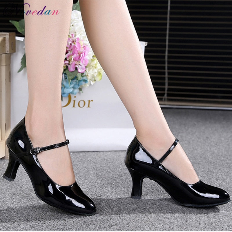 Chaussures de danse pour femme - en cuir noir vernis - Talons personnalisables hauteurs disponibles 5 ou 7cm - Dance Store