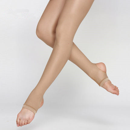 Collants de danse brillants adaptés pour la scène avec ouverture aux pieds (pied étrier) pour enfant et adulte coloris beige clair ou foncé - Dance Store