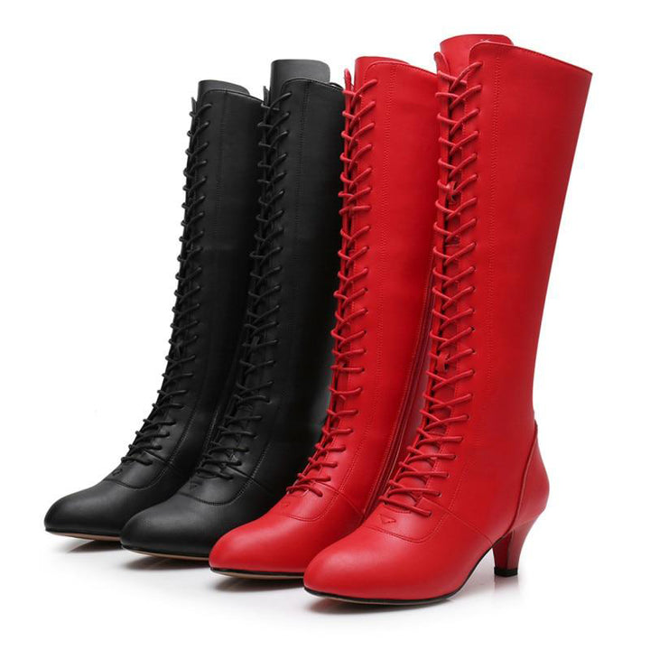 Bottes danse Gina en cuir noir ou rouge Talons 6cm