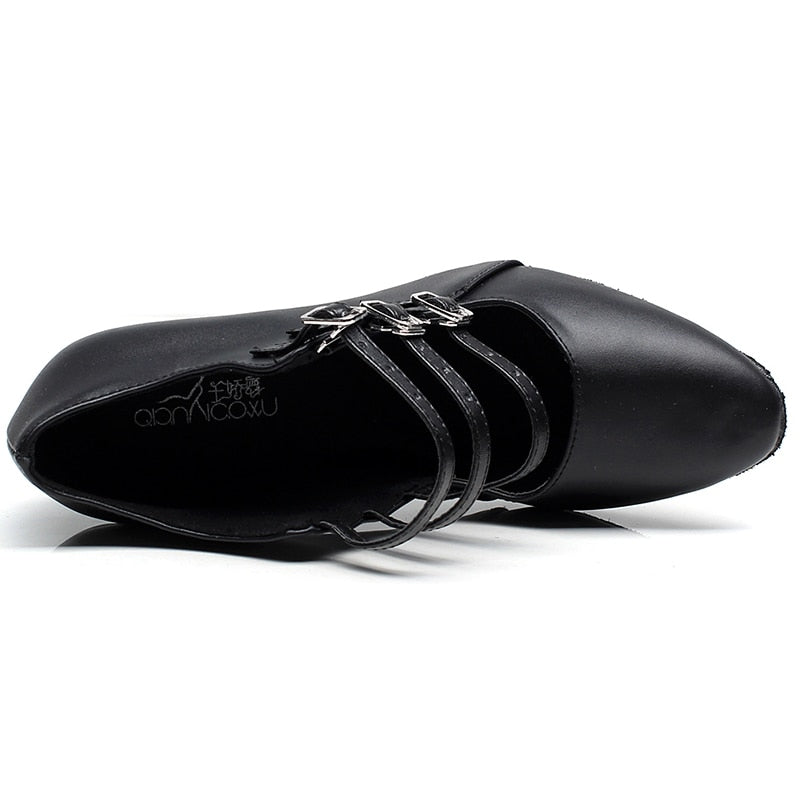 Chaussures de danse en cuir pour femme - coloris: noir - Talons personnalisables plusieurs hauteurs disponibles: de 5cm à 8.3cm - Dance Store