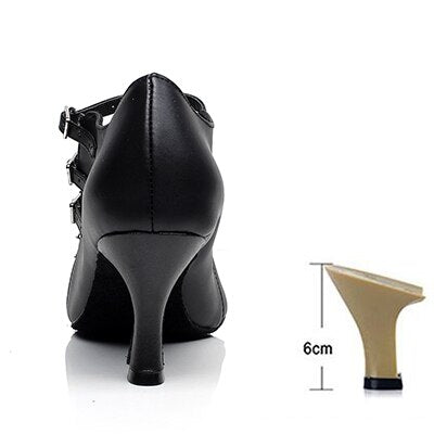 Chaussures de danse en cuir pour femme - coloris: noir - Talons personnalisables plusieurs hauteurs disponibles: de 5cm à 8.3cm - Dance Store