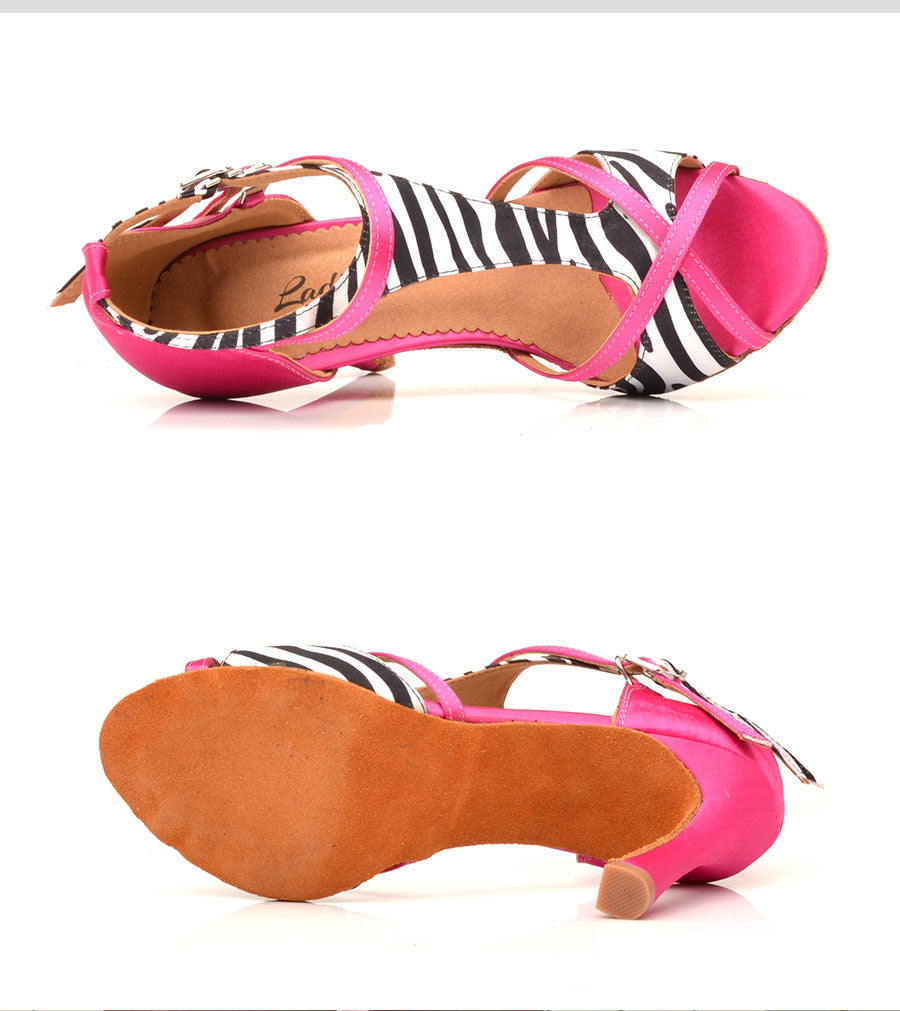 Chaussures de danse pour femme coloris rose fuchsia & zèbre - Talons de 6 à 10cm
