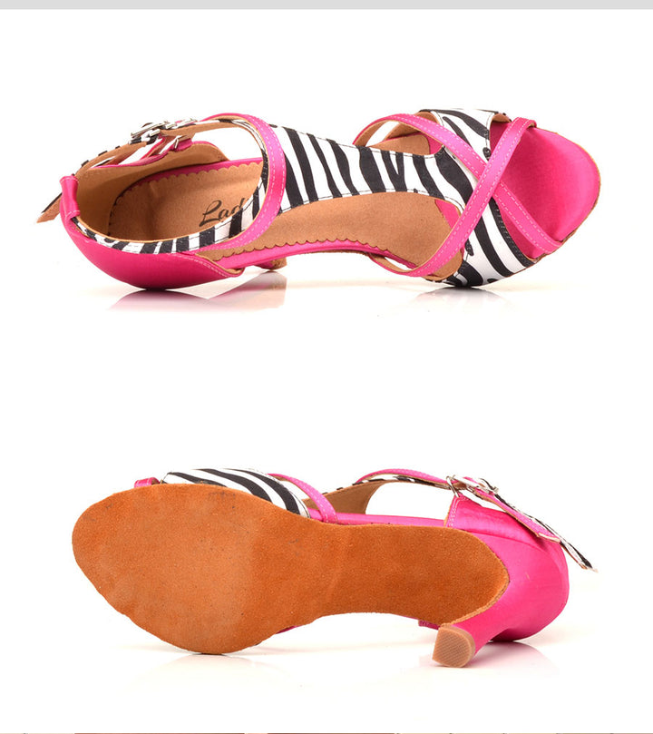Chaussures de danse pour femme coloris rose fuchsia & zèbre - Talons de 6 à 10cm