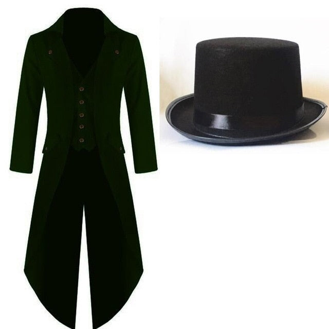 Veste queue de pie et Chapeau haut de forme noir avec boutons dorés pour adulte unisexe -  3 coloris au choix: noir, violet, rouge - Dance Store