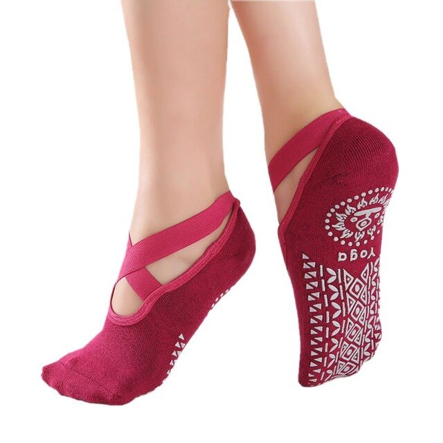 1 Paire Socquettes Chaussons anti-dérapants en coton spécial Yoga & Danse - avec élastiques et motifs fantaisie sous la chaussette - pour adulte 4 coloris au choix - Dance Store