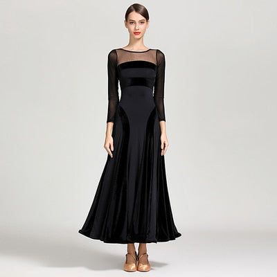 Robe longue à manches longues en mousseline - haut avec transparence en mesh - pour adulte - 3 couleurs disponibles: vert, rouge, noir - Dance Store