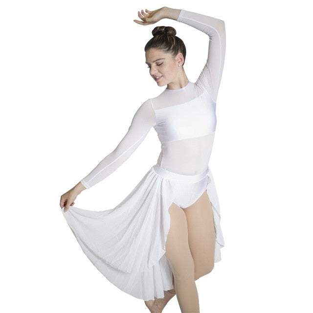 Robe Justaucorps à manches longues transparentes - haut avec transparence en mesh -  jupe en mousseline de soie  ouverte devant pour enfant & adulte - 11 couleurs disponibles - Dance Store