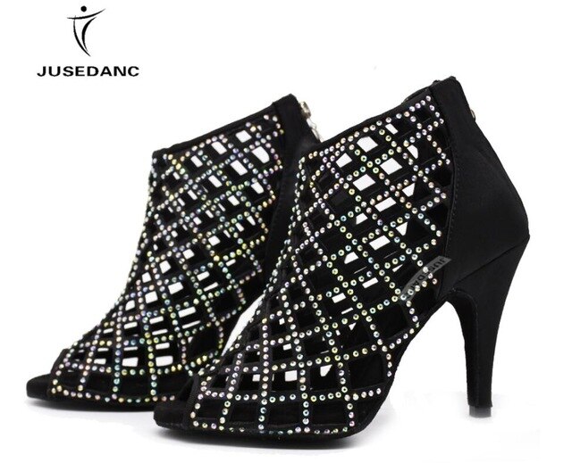 Bottines strass coloris noir Régine Talons de 6 à 10cm