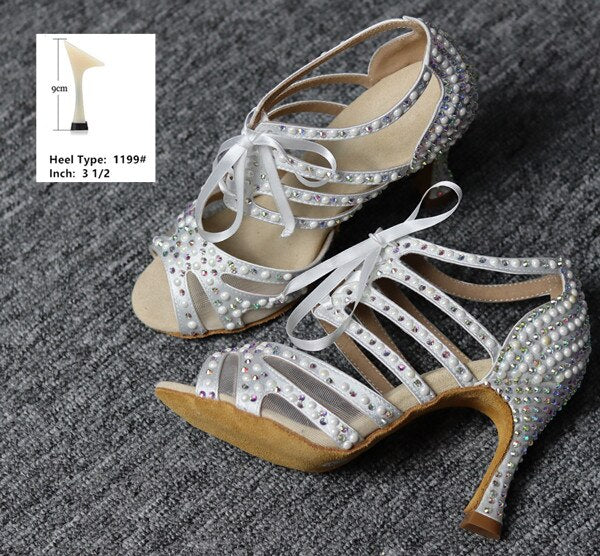 Chaussures de danse strass - Talons de 6 à 10cm couleur blanc
