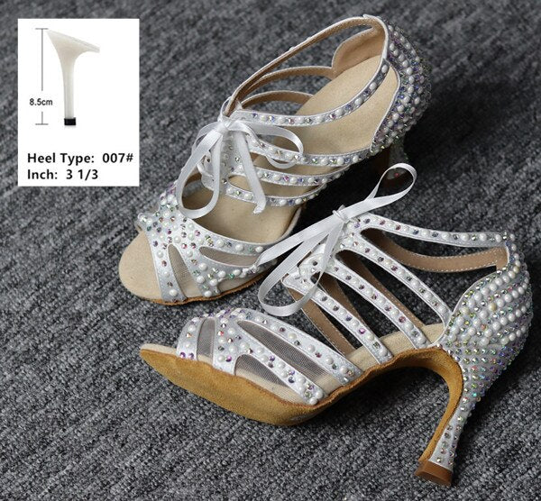 Chaussures de danse strass - Talons de 6 à 10cm couleur blanc