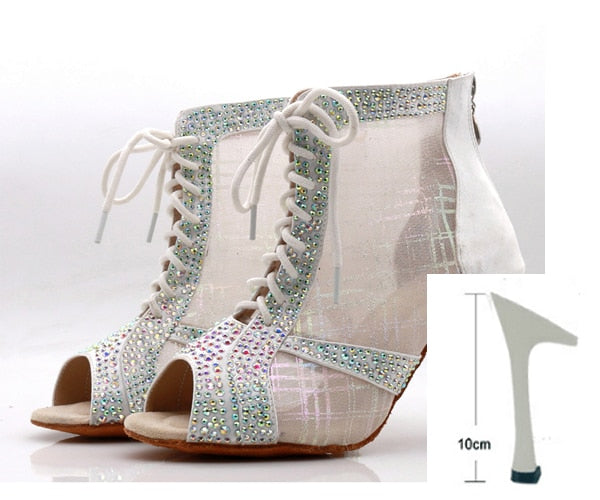 Bottines Rebecca couleur blanc avec strass Talons de 6 à 10cm